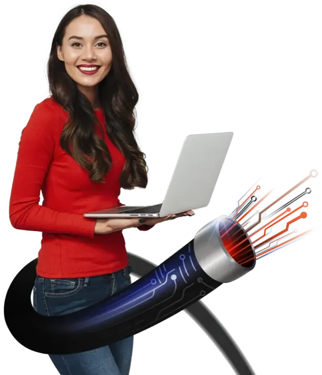 A girl standing and holding a laptop