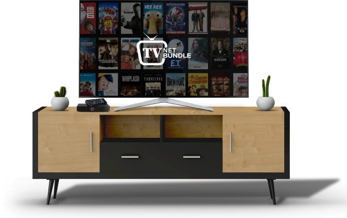 A wooden table with a TV on top of it.